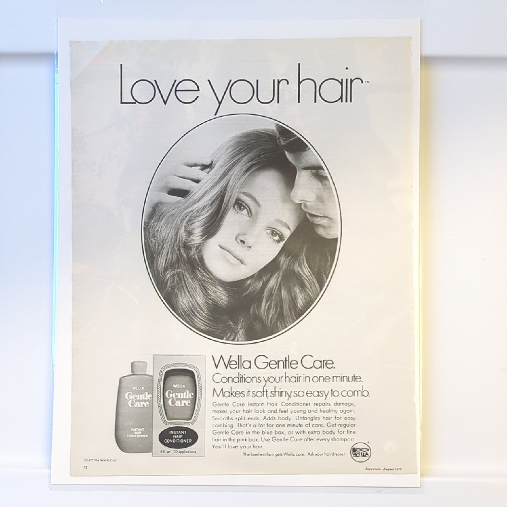 Wella 1972 Seventeen Magazazine Ad: Gentle Care Hair Conditioner, Vintage, Retro
